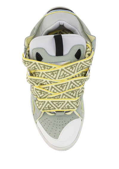 Leather Curb Sneakers - Grey / Blue