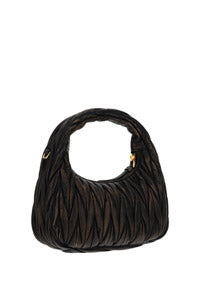 Miu Wander Matelassé Nappa Leather Mini Hobo Bag - Sand/Coffee