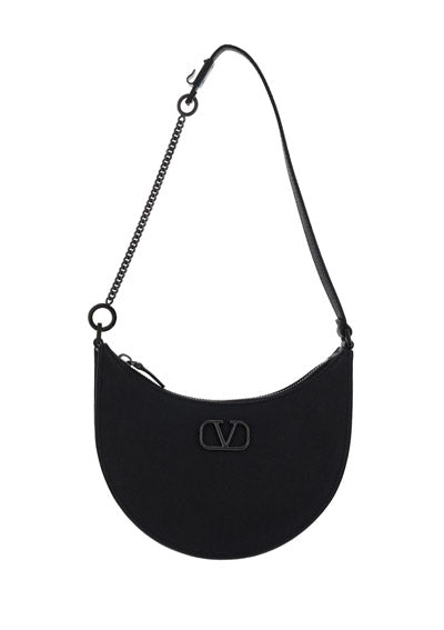 Mini Vlogo Signature Grainy Calfskin Hobo Bag - Black