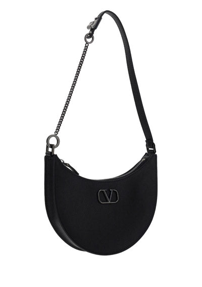 Mini Vlogo Signature Grainy Calfskin Hobo Bag - Black