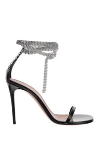 Giorgia Crystal Ankle Wrap Sandal - Black