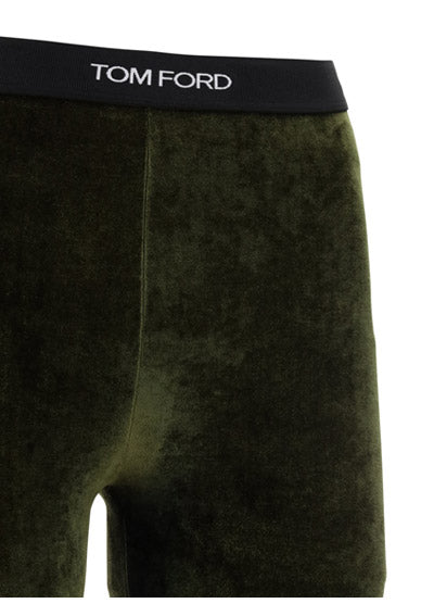 Stretch Velvet Signature Leggings - Olive Green