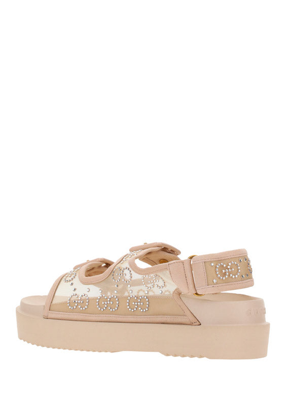 Women's GG Sandal with Crystals - Rose Beige