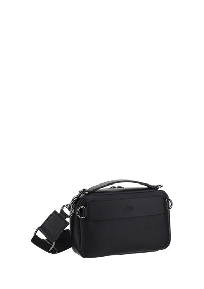 Lacquered Vlogo Signature Leather Crossbody Bag - Black