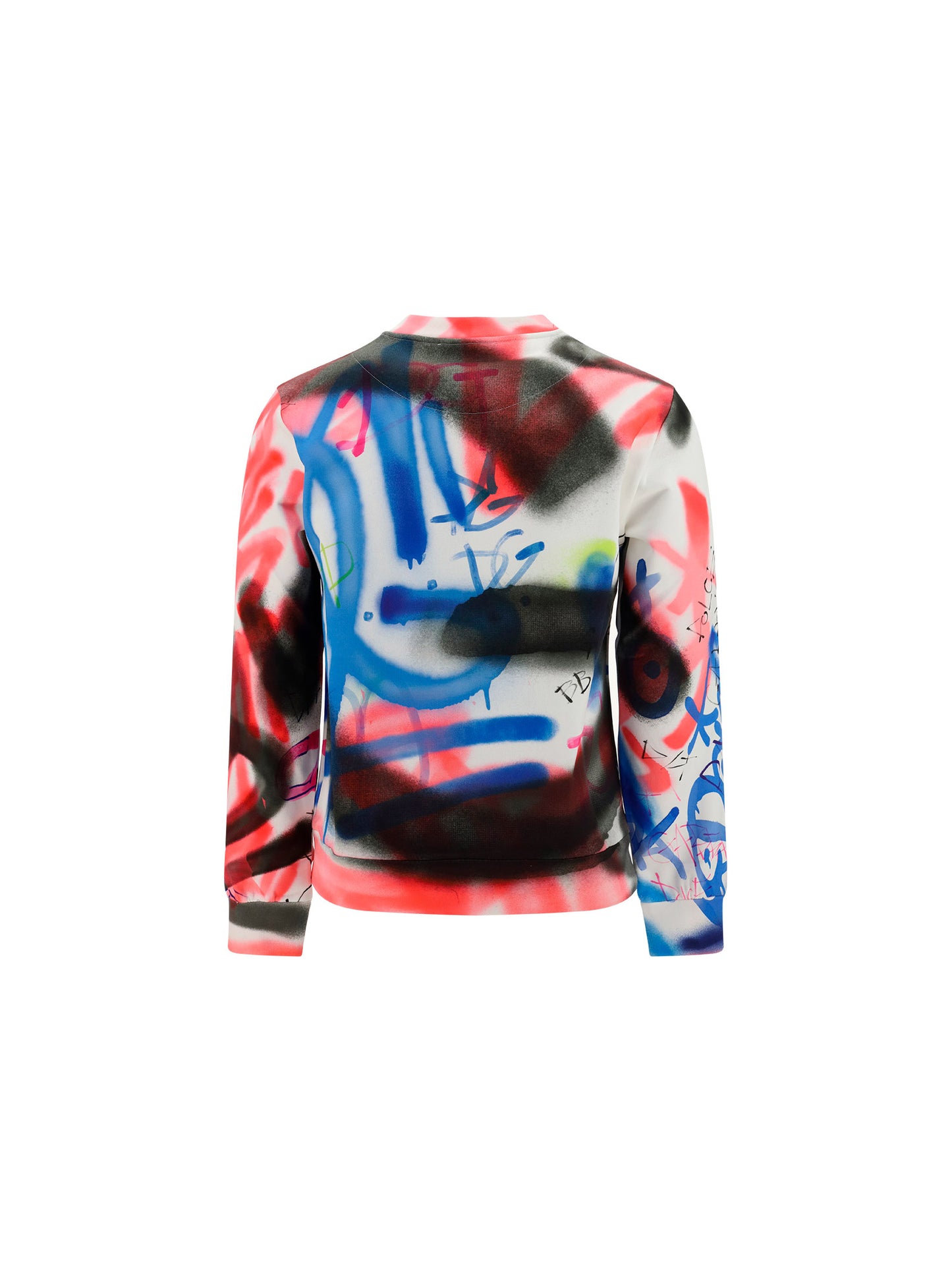 Embroidered Jersey Sweatshirt with Spray-paint Graffiti Print - White/Multi
