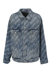 Allover Logo Bell Sleeve Jacket - Indigo