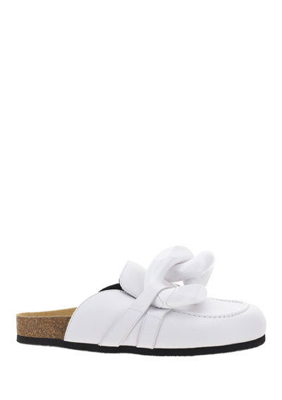 Chain Loafer Mules - White