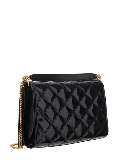 Women's Black Becky Mini Chain Bag In Quilted Patent Leather - Black