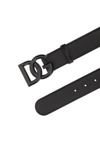 Leather Belt with Crossover DG Logo Buckle - Black