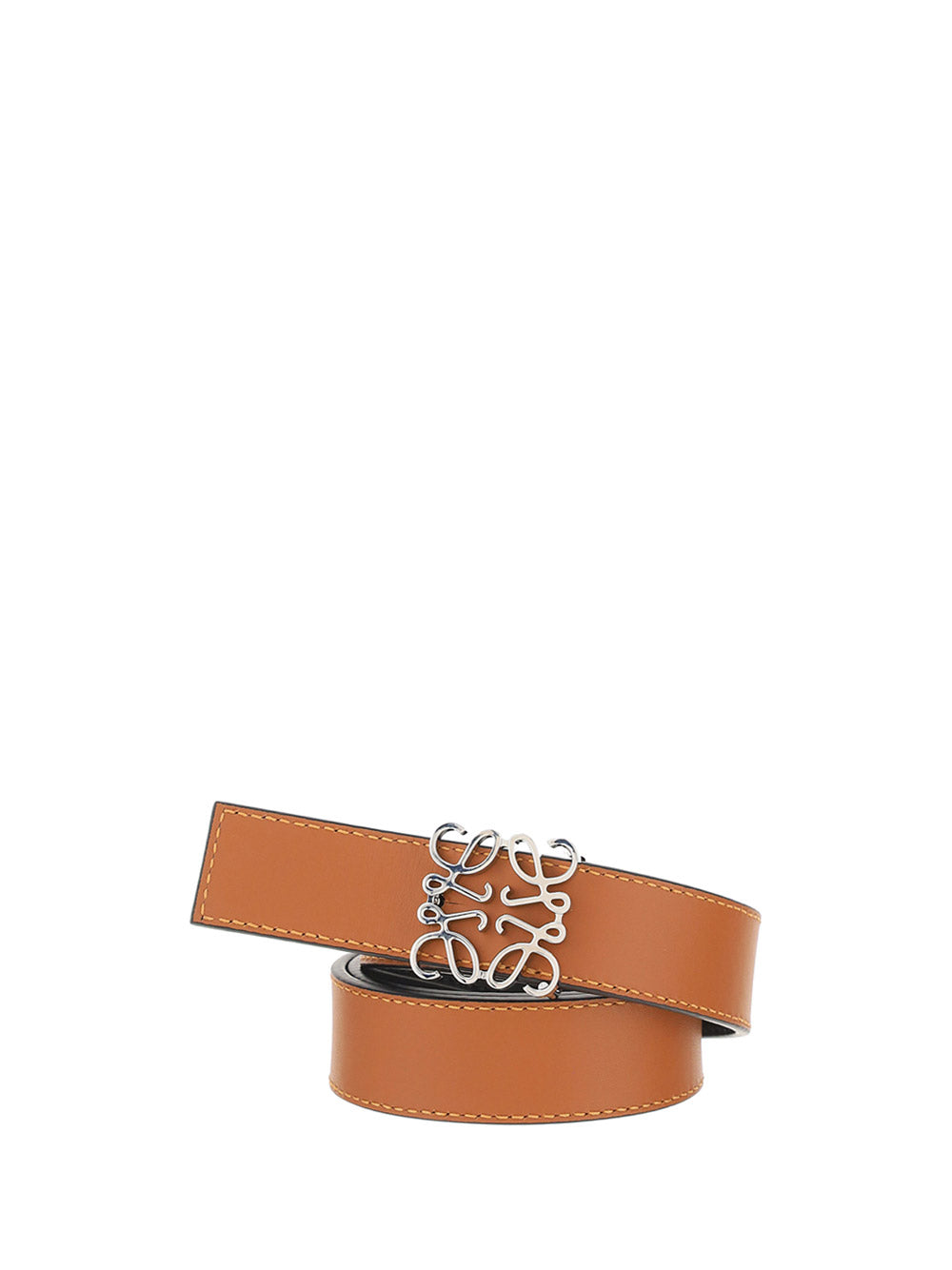 Anagram Belt in Smooth Calfskin - Black / Tan / Palladium