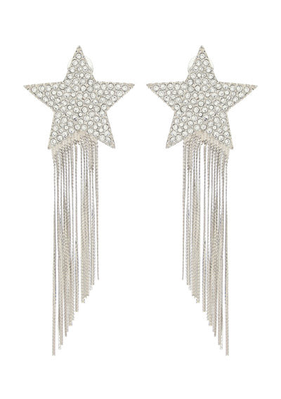 Star Earrings With Brass Chains - Palladium