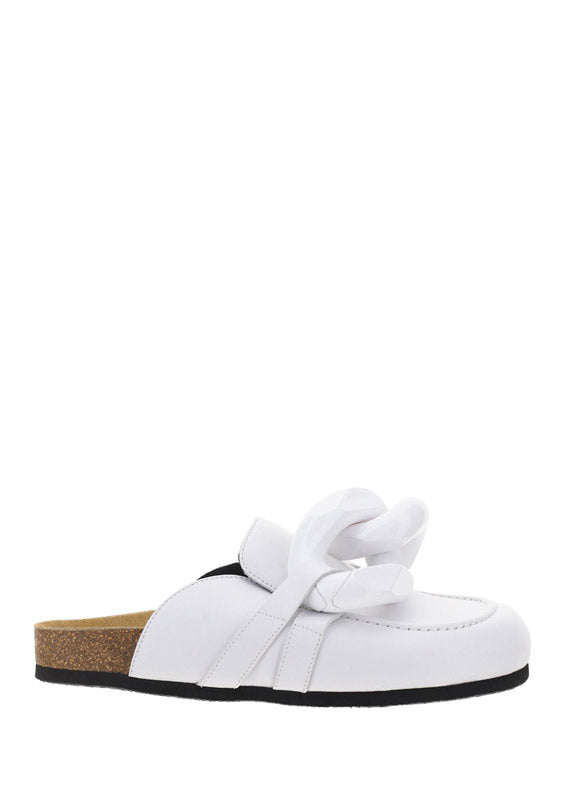 Chain Loafer Mules - White
