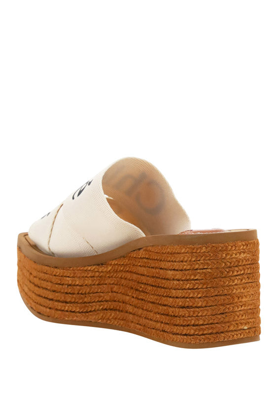 Woody Wedge Mule In Canvas - Ivory