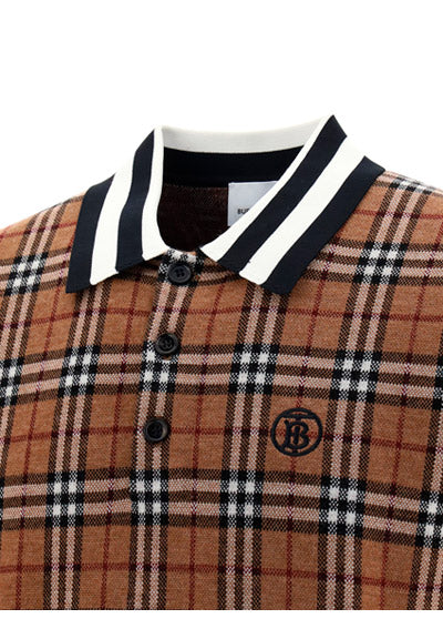 Monogram Motif Check Wool Jacquard Polo Shirt - Birch Brown