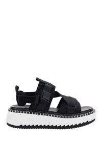 Lilli Sporty Flat Sandal In Recycled Textile - Black