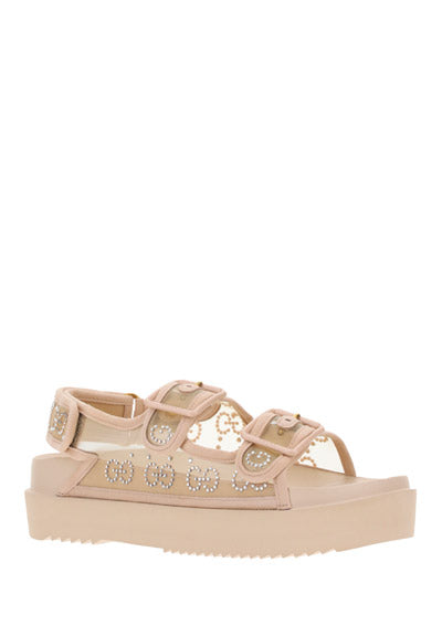 Women's GG Sandal with Crystals - Rose Beige