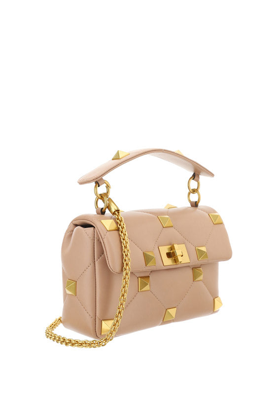 Medium Roman Stud The Shoulder Bag In Nappa With Chain - Beige
