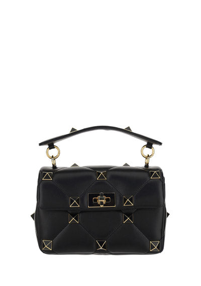 Medium Roman Stud The Shoulder Bag In Nappa With Chain And Enameled Studs - Black