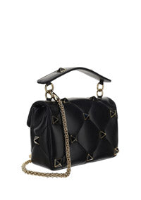 Medium Roman Stud The Shoulder Bag In Nappa With Chain And Enameled Studs - Black