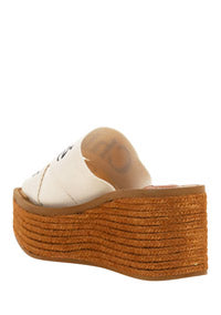 Woody Wedge Mule In Canvas - Ivory