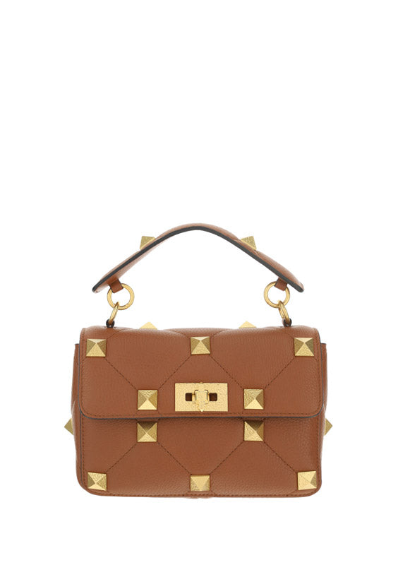 Medium Roman Stud The Shoulder Bag Grainy Calfskin - Saddle Brown