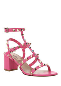 Rockstud Metallic Calfskin Leather Ankle Strap Sandal 60MM - Pink