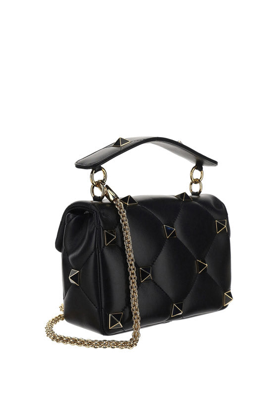 Medium Roman Stud The Shoulder Bag In Nappa With Chain And Enameled Studs - Black