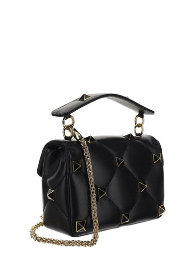 Medium Roman Stud The Shoulder Bag In Nappa With Chain And Enameled Studs - Black