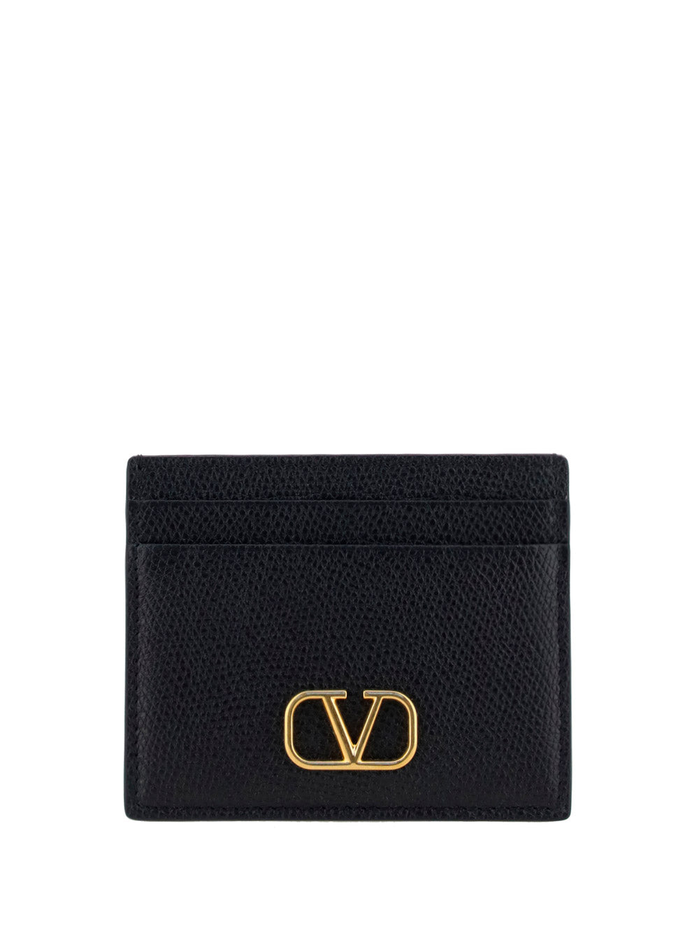 VLogo Signature Cardholder in Grainy Calfskin Leather - Black