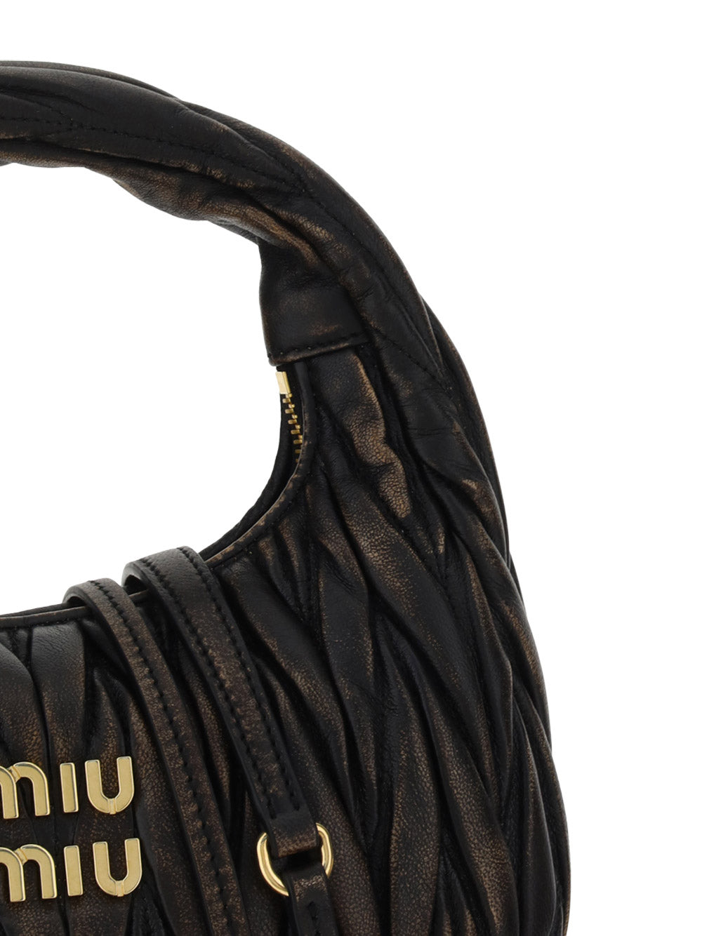 Miu Wander Matelassé Nappa Leather Mini Hobo Bag - Sand/Coffee