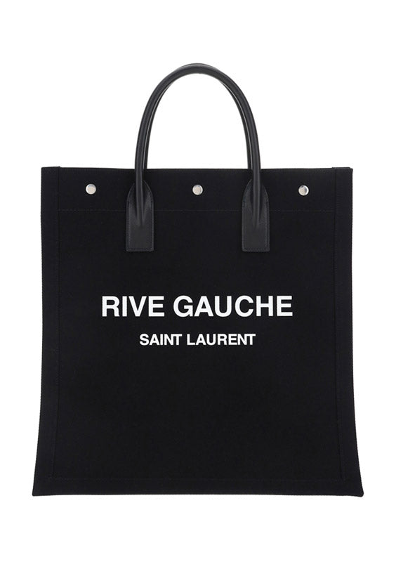 Rive Gauche N/S Tote Bag In Printed Canvas And Leather - Black