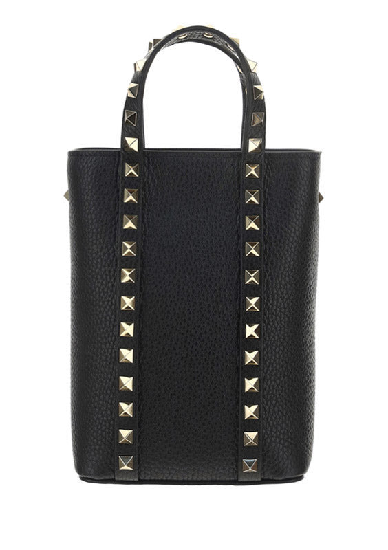 Rockstud Leather Pouch With Chain - Black