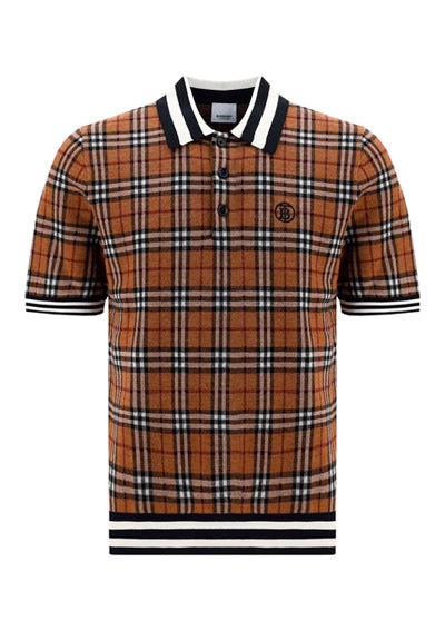 Monogram Motif Check Wool Jacquard Polo Shirt - Birch Brown