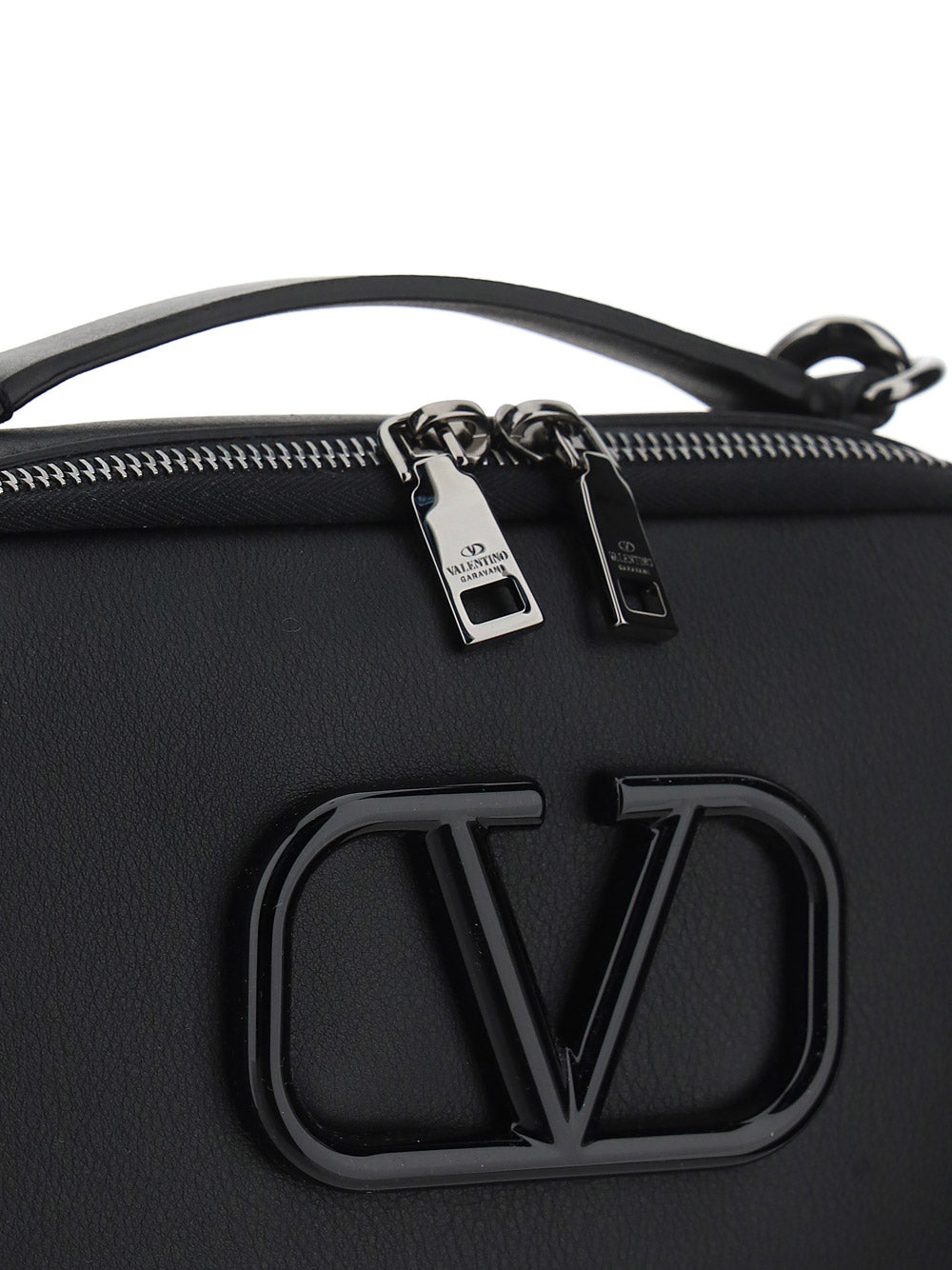 Lacquered Vlogo Signature Leather Crossbody Bag - Black