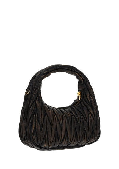 Miu Wander Matelassé Nappa Leather Mini Hobo Bag - Sand/Coffee