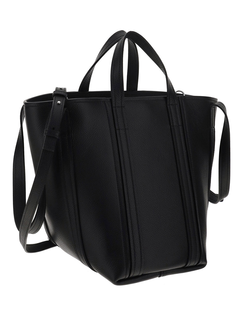Everyday Small North-South Shoulder Tote Bag In Grained Calfskin - Black