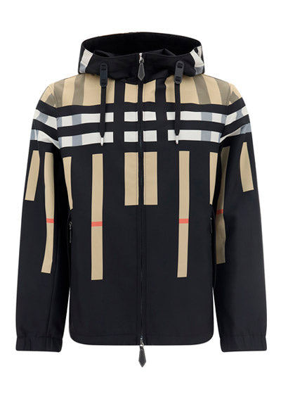 Sliced Check Nylon Hooded Jacket - Archive Beige