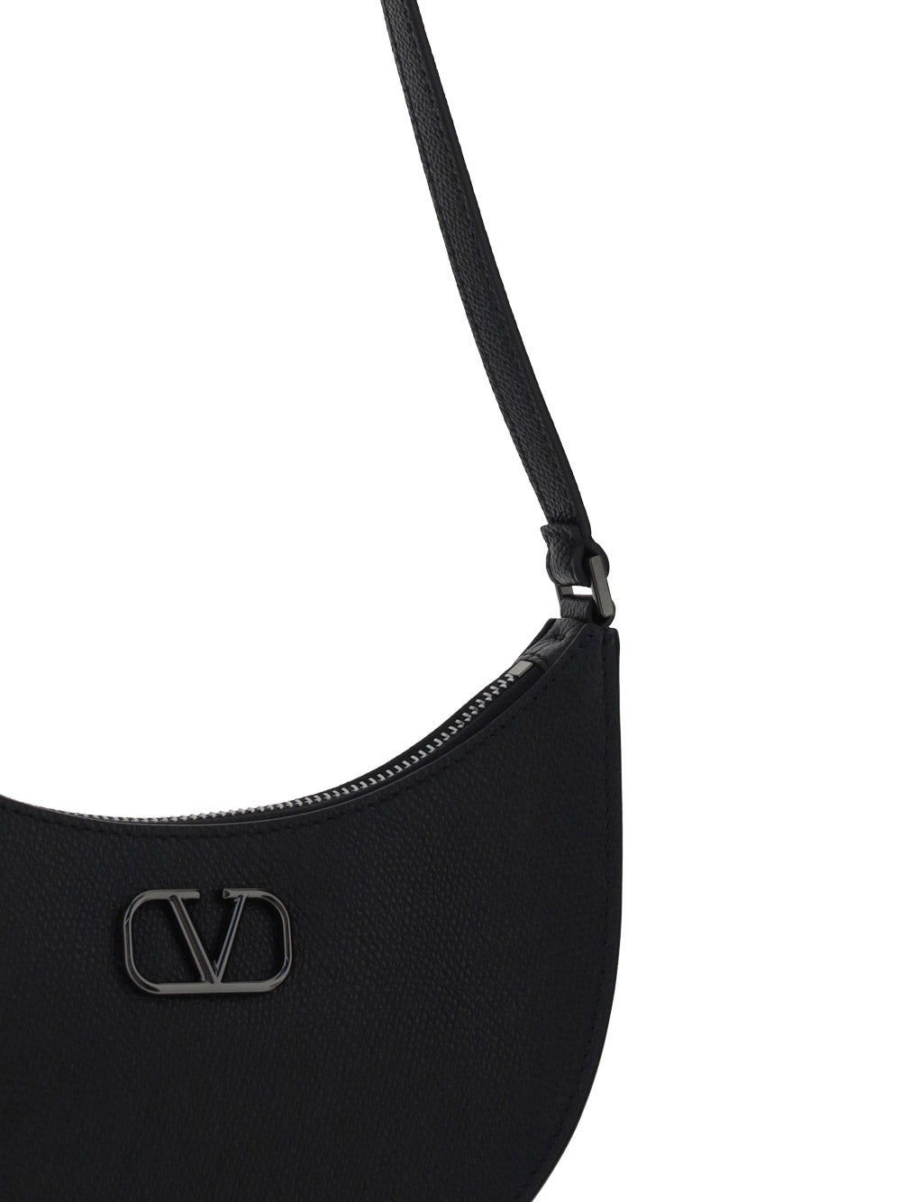Mini Vlogo Signature Grainy Calfskin Hobo Bag - Black