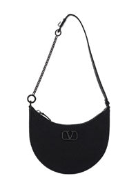 Mini Vlogo Signature Grainy Calfskin Hobo Bag - Black