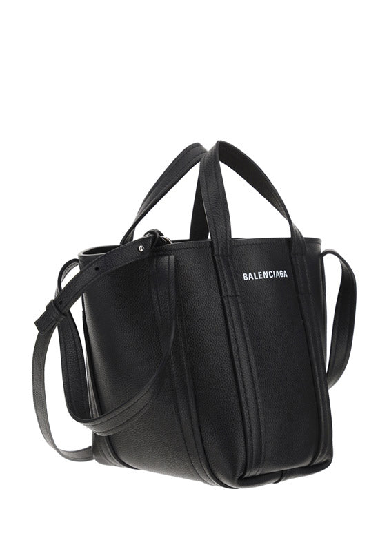 Everyday XS North-South Shoulder Tote Bag In Grained Calfskin - Black