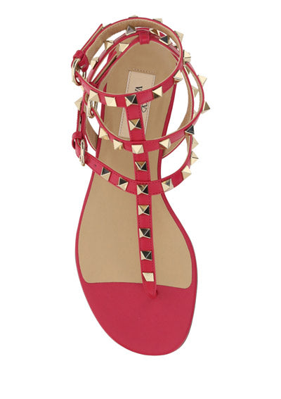 Rockstud Sandal in Calfskin Leather - Red