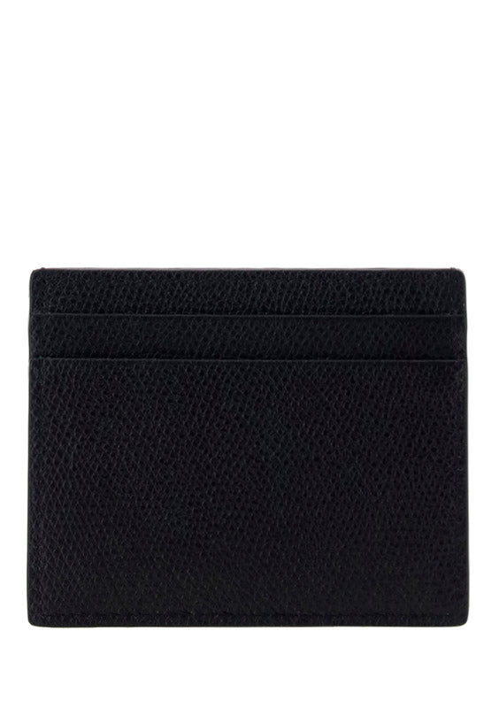 VLogo Signature Cardholder in Grainy Calfskin Leather - Black