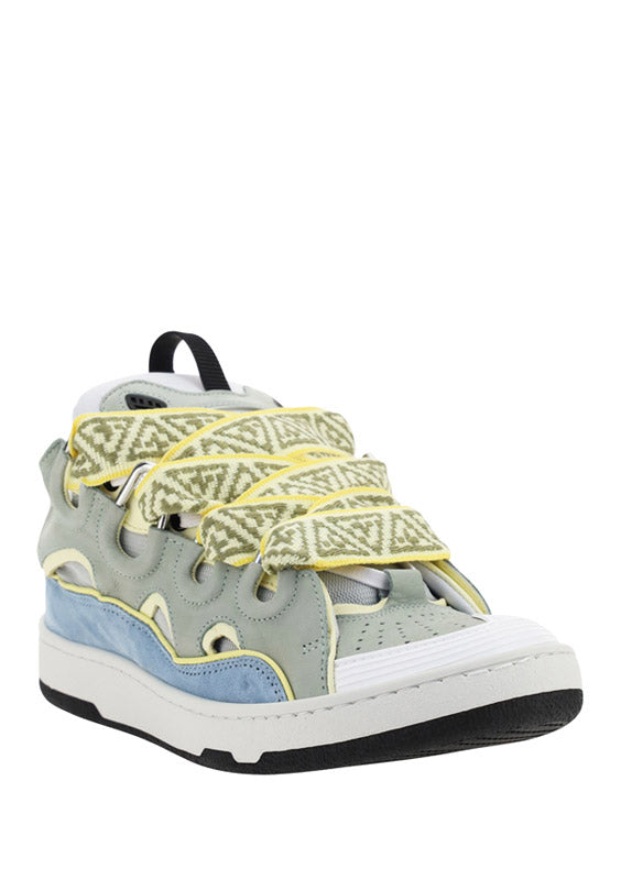 Leather Curb Sneakers - Grey / Blue