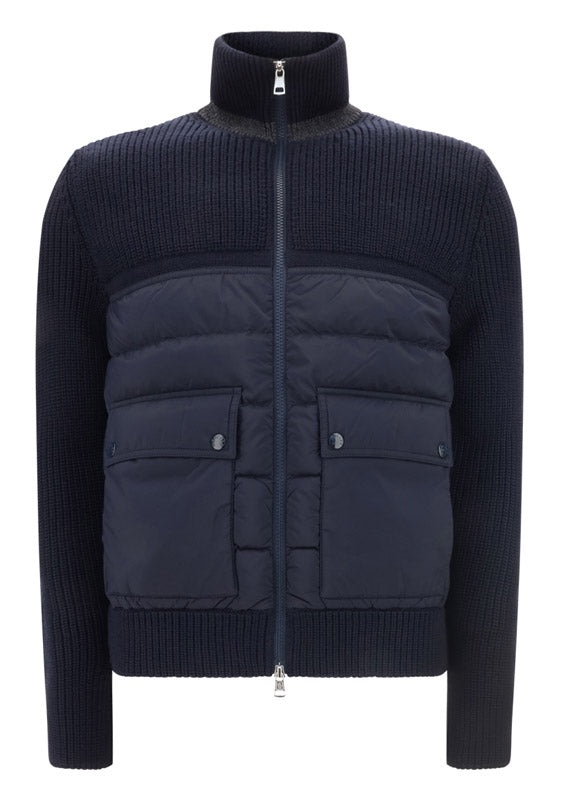 Padded Wool Cardigan - Navy