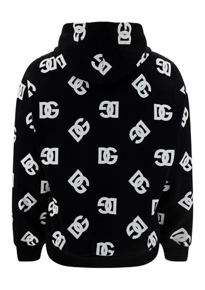 Jersey Hoodie with All-over DG Print - Black/White