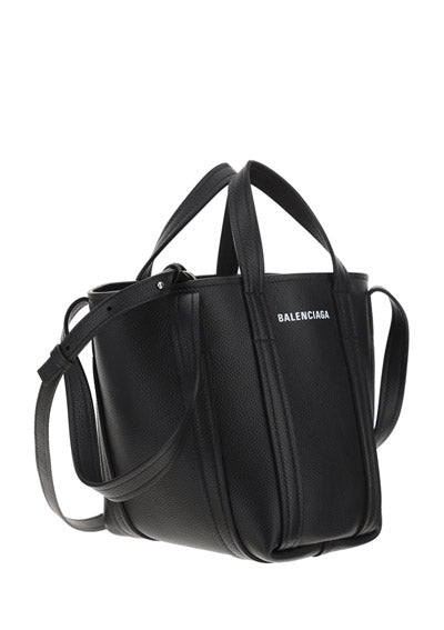 Everyday XS North-South Shoulder Tote Bag In Grained Calfskin - Black