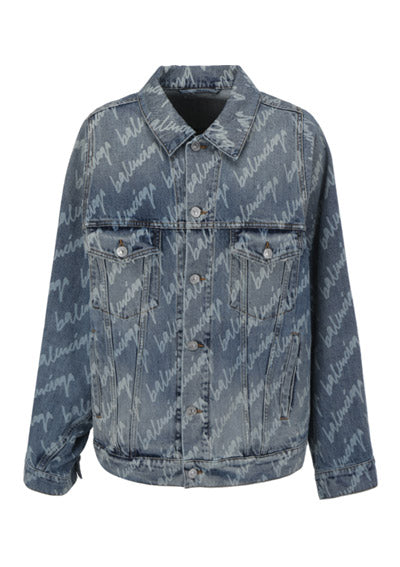Allover Logo Bell Sleeve Jacket - Indigo