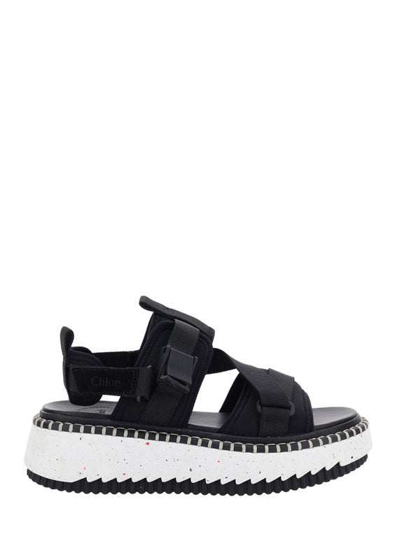 Lilli Sporty Flat Sandal In Recycled Textile - Black