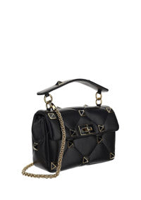 Medium Roman Stud The Shoulder Bag In Nappa With Chain And Enameled Studs - Black