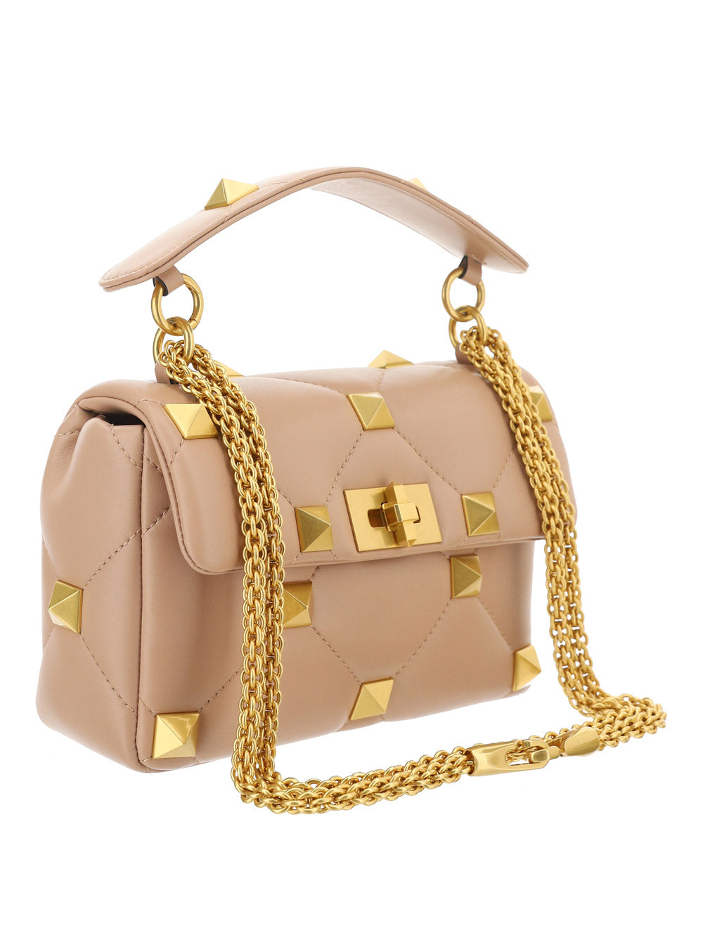 Medium Roman Stud The Shoulder Bag In Nappa With Chain - Beige